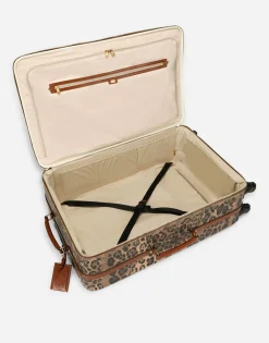 Large trolley in leopard-print Crespo with branded plate