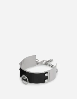 Leather and brass rigid bracelet