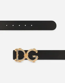Leather belt with baroque DG logo