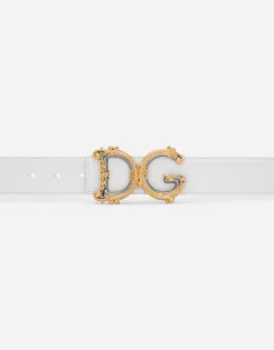 Leather belt with baroque DG logo