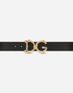 Leather belt with baroque DG logo