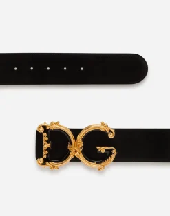 Leather belt with DG baroque logo