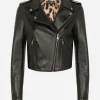 Leather biker jacket with tab details