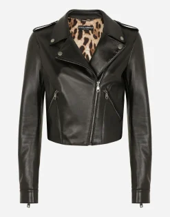Leather biker jacket with tab details