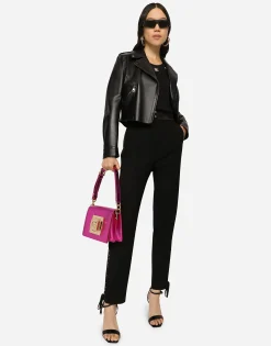 Leather biker jacket with tab details