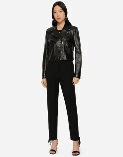 Leather biker jacket with tab details