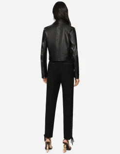 Leather biker jacket with tab details