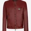 Leather jacket with branded tag
