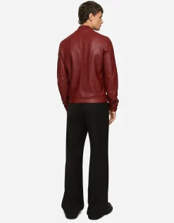 Leather jacket with branded tag