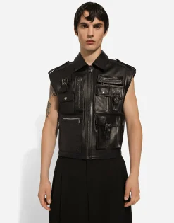 Leather vest with multiple pockets