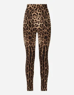 Leggings in charmeuse with leopard print