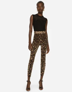 Leggings in charmeuse with leopard print