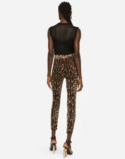 Leggings in charmeuse with leopard print