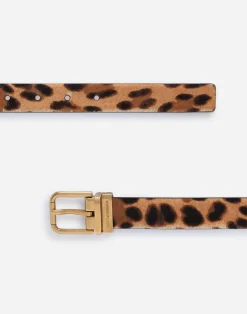 Leopard print belt with pony hair effect