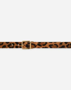 Leopard print belt with pony hair effect