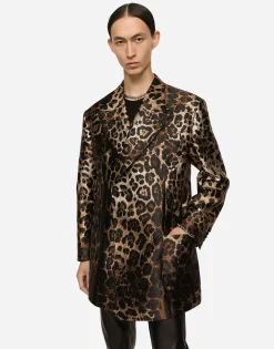 Leopard-design jacquard jacket