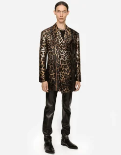 Leopard-design jacquard jacket