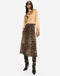 Leopard-print cady circle skirt