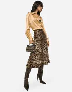 Leopard-print cady circle skirt