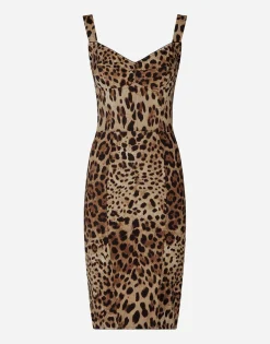 Leopard-print cady corset-style midi dress