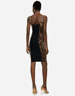 Leopard-print cady corset-style midi dress