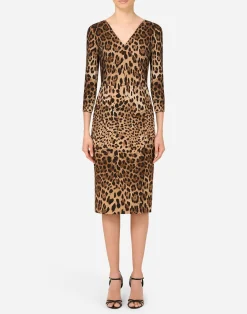 Leopard-print cady midi dress