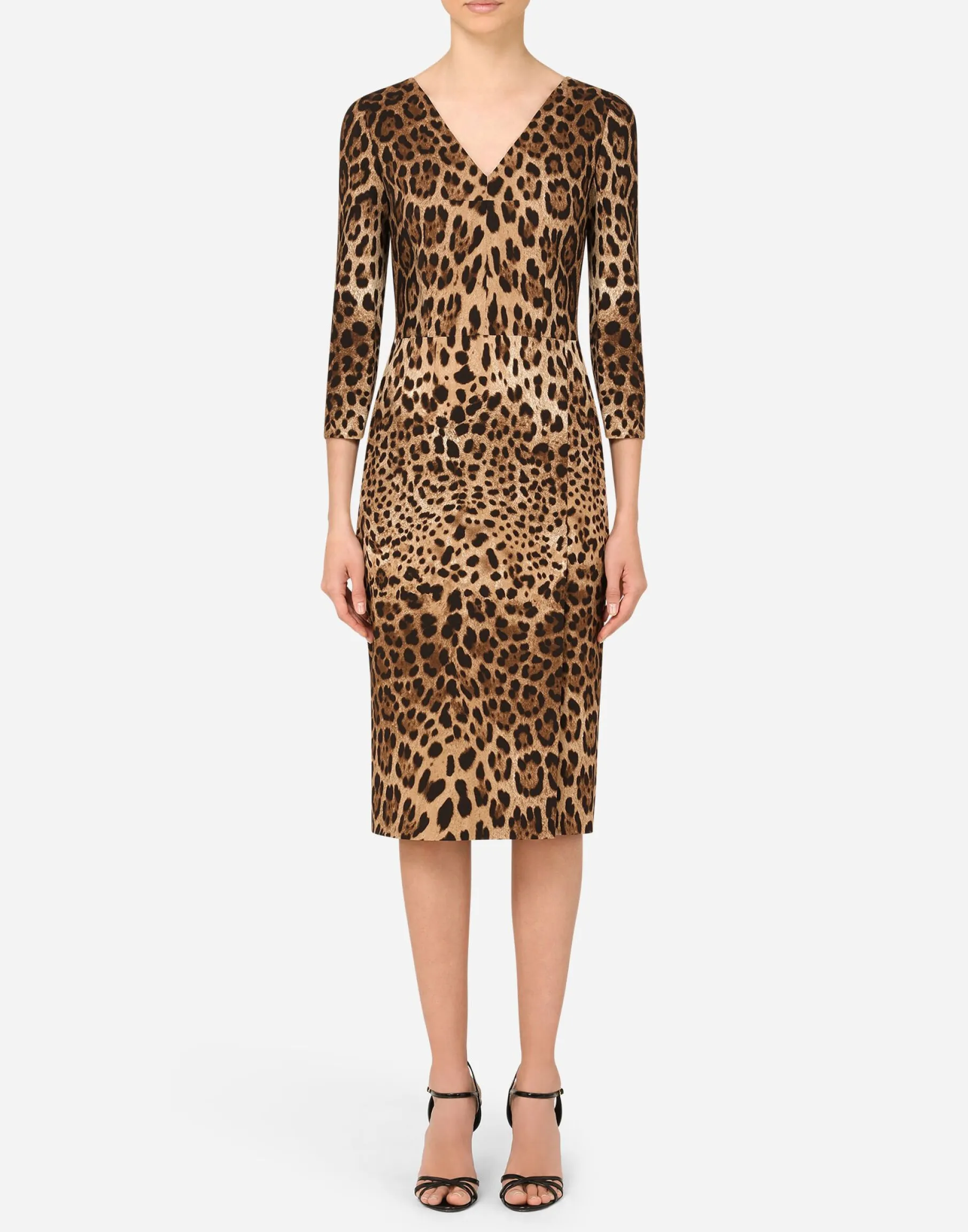 Leopard-print cady midi dress