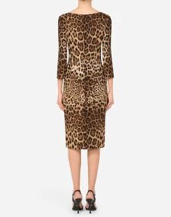 Leopard-print cady midi dress