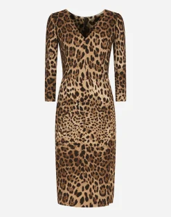 Leopard-print cady midi dress