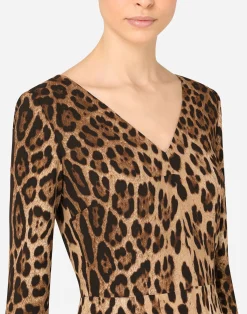 Leopard-print cady midi dress