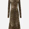 Leopard-print calf-length cady dress