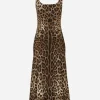 Leopard-print calf-length cady dress