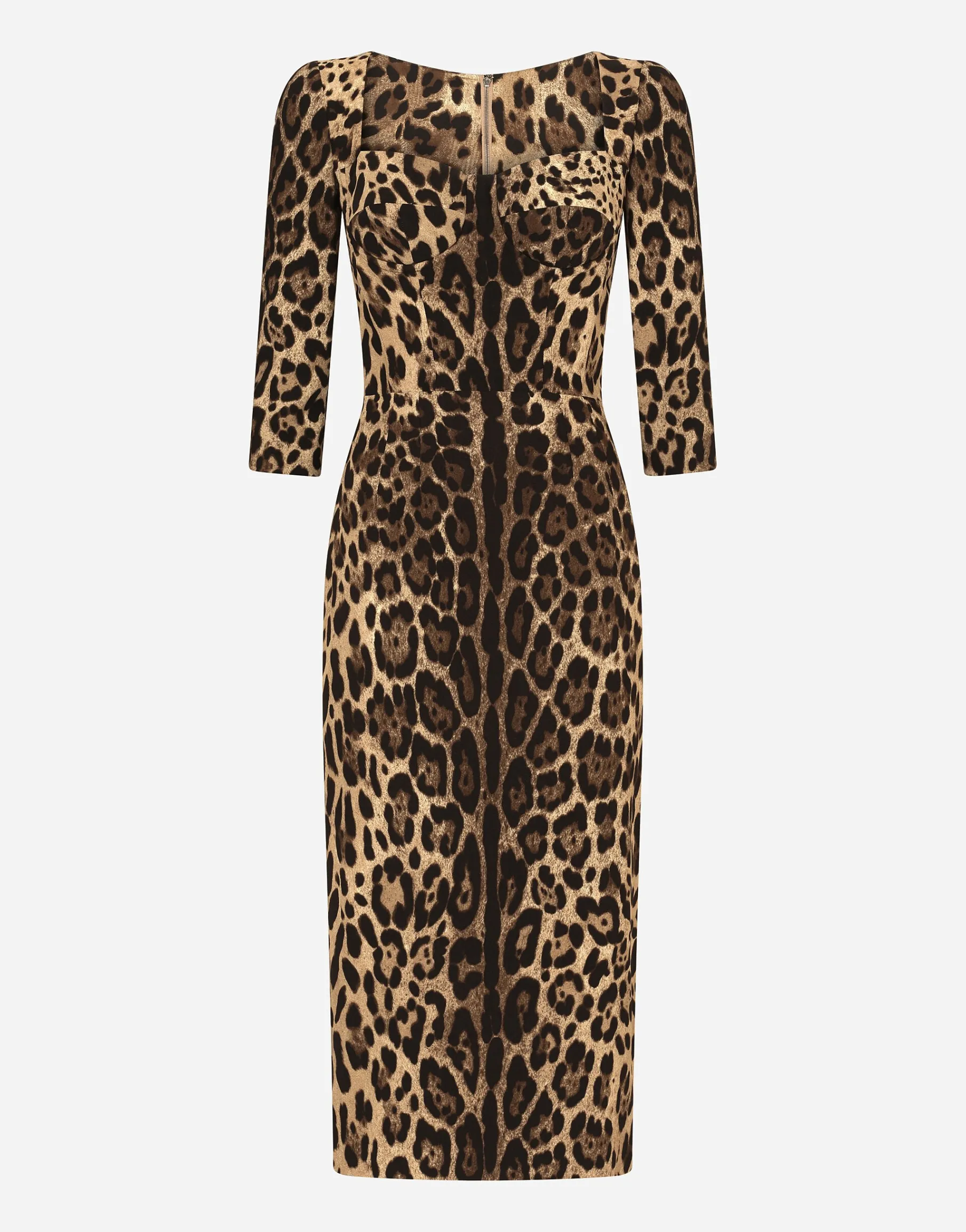 Leopard-print calf-length cady dress