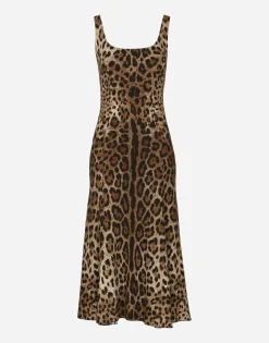 Leopard-print calf-length cady dress