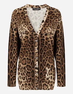 Leopard-print cashmere cardigan