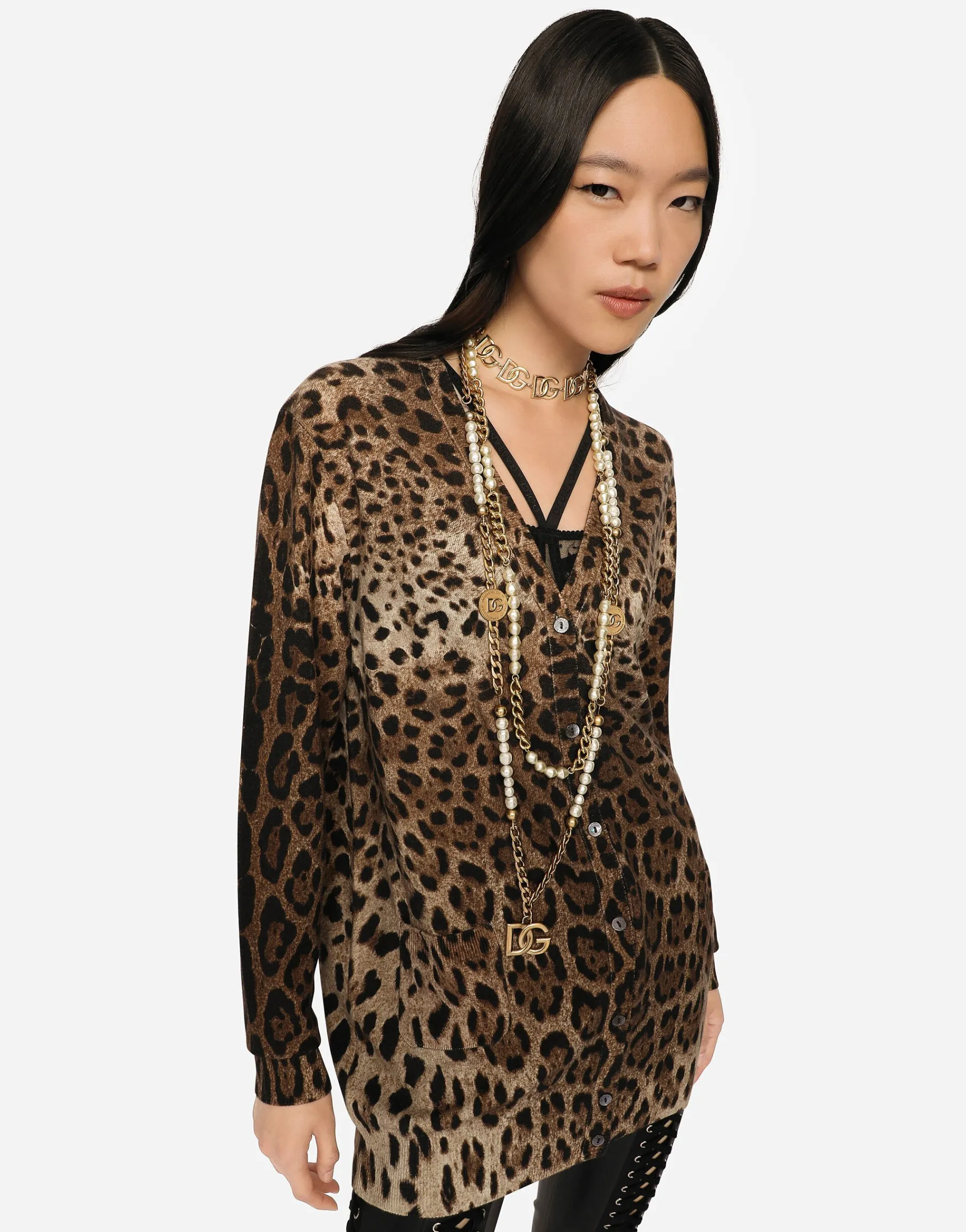 Leopard-print cashmere cardigan