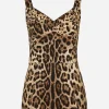 Leopard-print charmeuse bodysuit