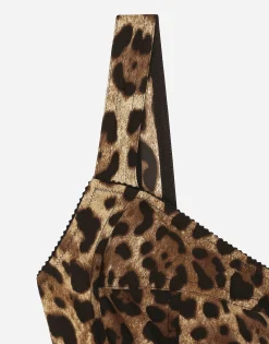 Leopard-print charmeuse bodysuit