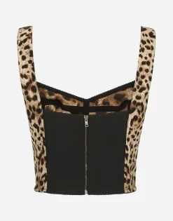 Leopard-print charmeuse bustier top