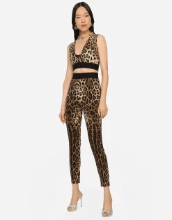 Leopard-print charmeuse leggings