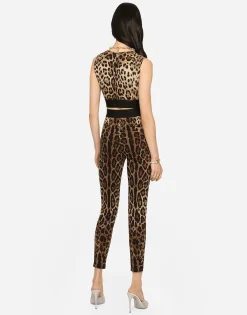 Leopard-print charmeuse leggings