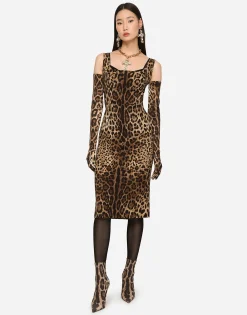 Leopard-print charmeuse midi dress