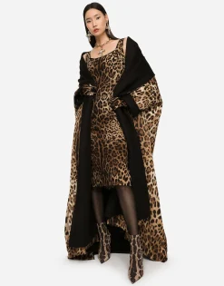 Leopard-print charmeuse midi dress