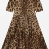 Leopard-print chiffon midi dress