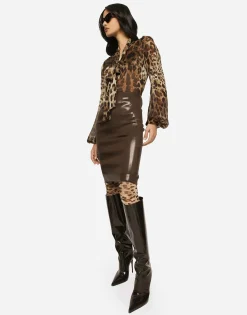 Leopard-print chiffon pussy-bow shirt