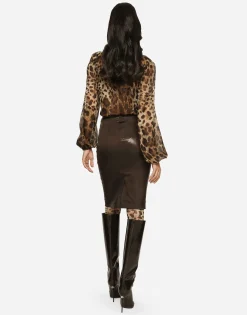 Leopard-print chiffon pussy-bow shirt