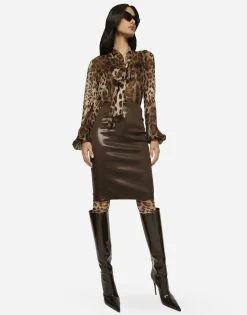 Leopard-print chiffon pussy-bow shirt