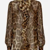 Leopard-print chiffon shirt with ruches