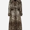 Leopard-print coated satin trench coat
