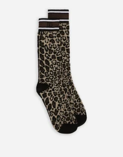Leopard-print cotton jacquard socks